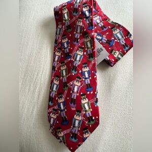 JOHN ASHFORD Red Christmas Holiday Nutcracker Print 100% Silk Men’s Tie